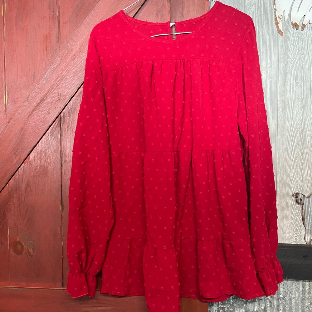 Vibrant Red Long Sleeve Blouse